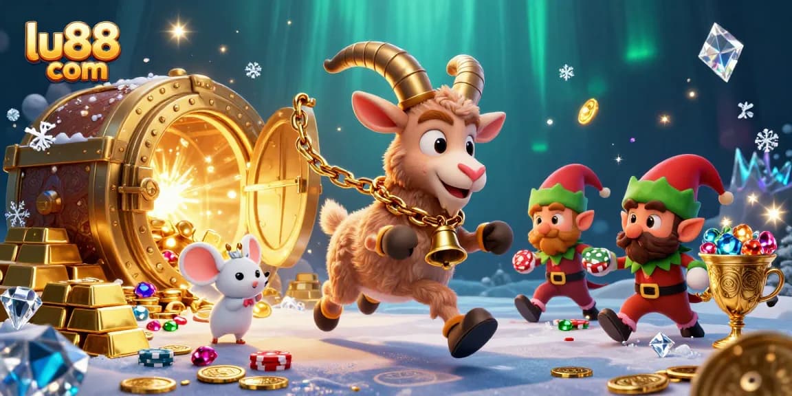 Win big at lu88 com with a vibrant casino scene featuring playful characters and rich game elements.