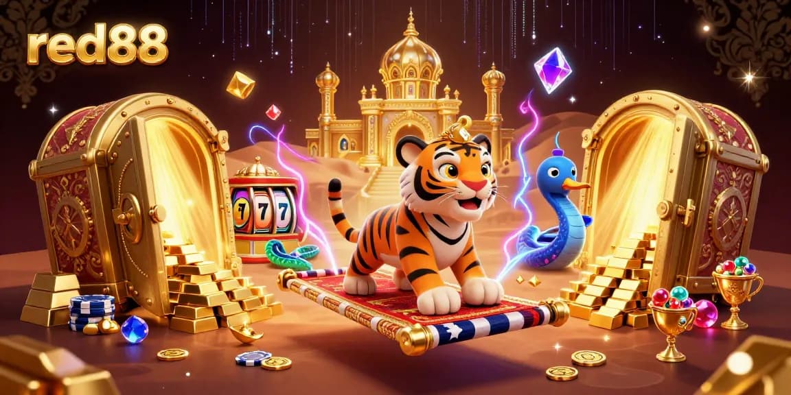 Experience the thrill of winning with red88 through this vibrant 3D casino illustration.