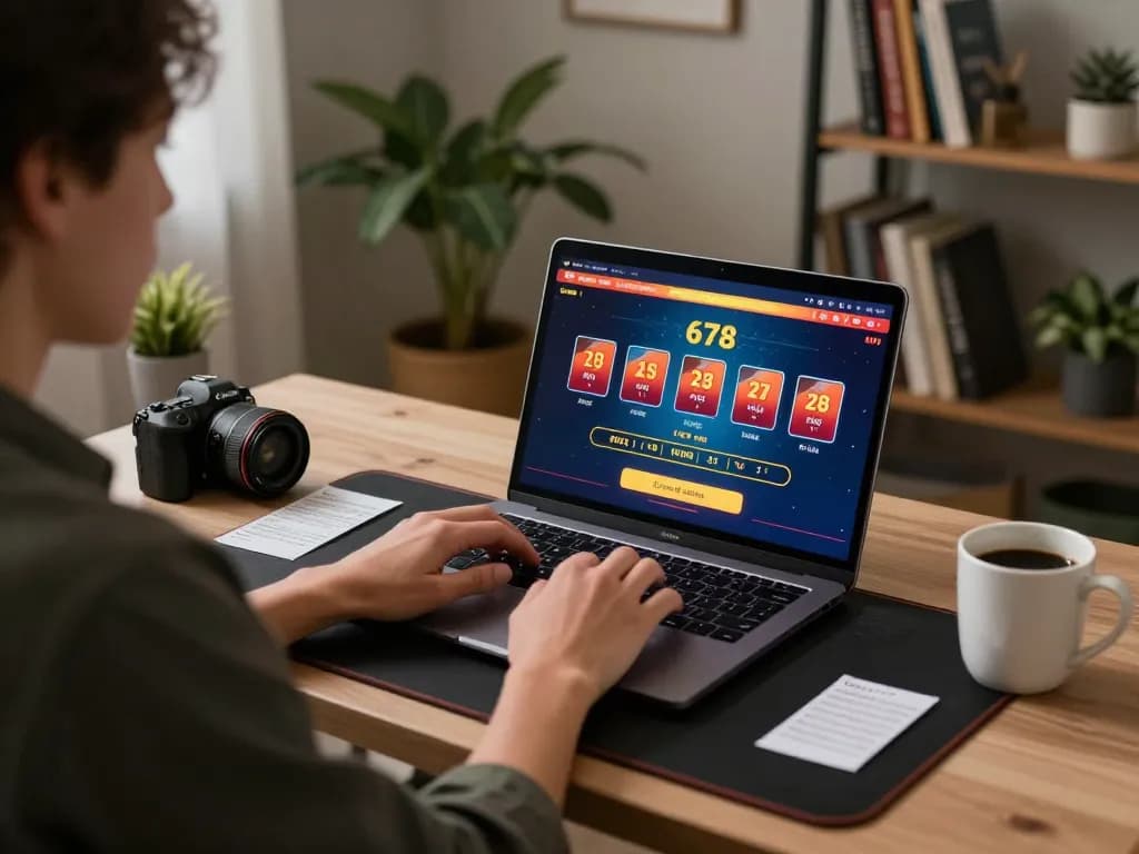 Engaging in online casino gaming on 678vip ne with a vibrant live dealer interface, in a cozy home setting.