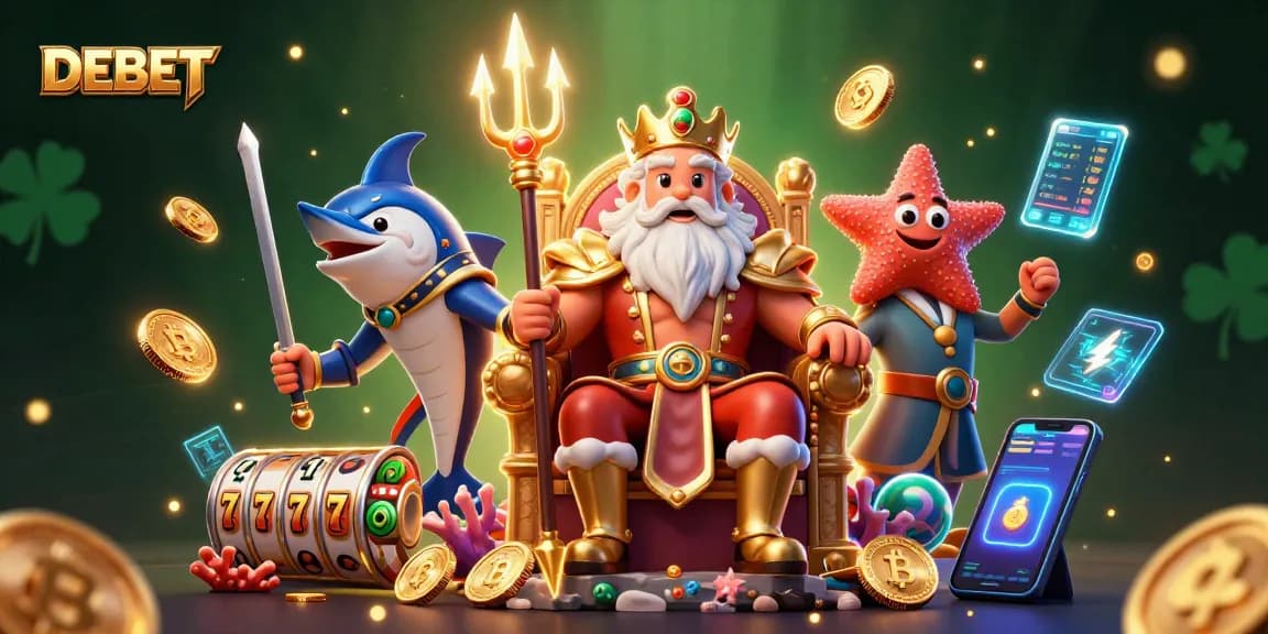 Engage with DEBET's exciting slots and jackpots in this vibrant casino-themed illustration.