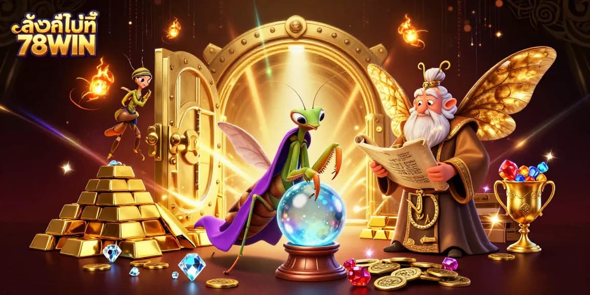 Experience the excitement of ลิงก์ไปที่ 78WIN with vibrant 3D characters and casino elements shining.