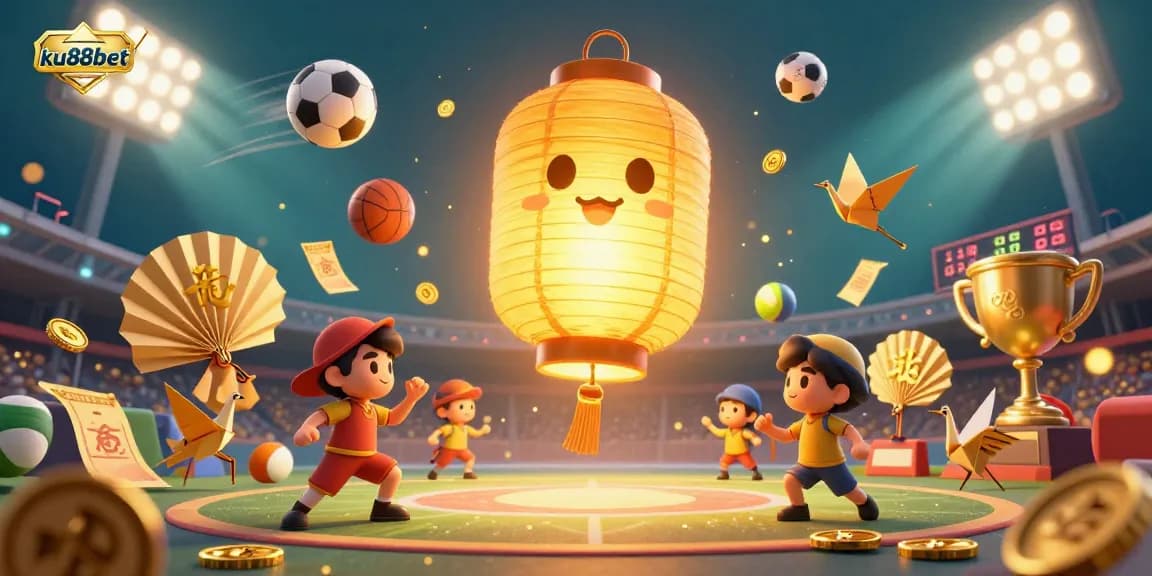 Experience thrilling sports betting with ku88bet as a golden lantern spirit and dynamic elements create an unforgettable casino atmosphere.