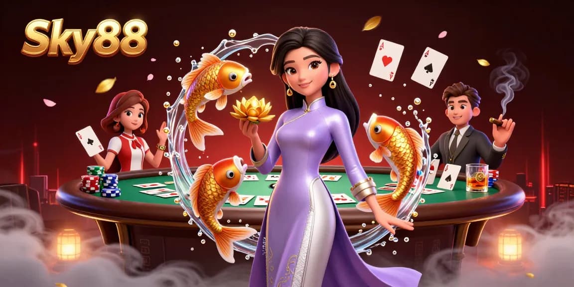 Experience exciting gameplay at Sky88 with vibrant casino action and the charm of Asian aesthetics.