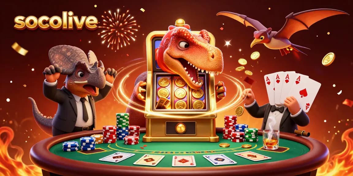 socolive offers thrilling action with cartoon dinosaurs at a casino jackpot scene