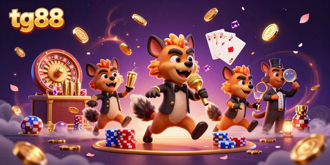 Experience fun at tg88's casino scene filled with hyenas, games, and golden winnings.
