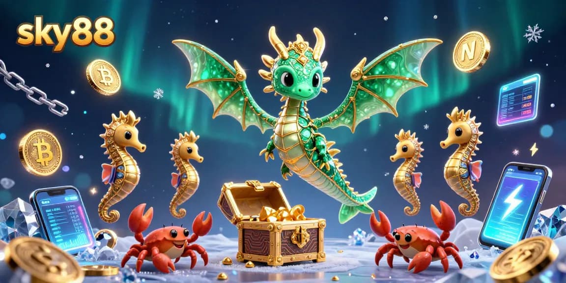 Experience thrilling gaming with sky88, featuring a mystical sea dragon and crypto elements.