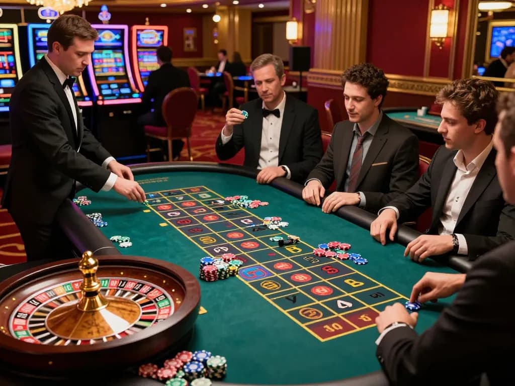 Engaged players at a roulette table in a casino, experiencing nohu excitement during gameplay.