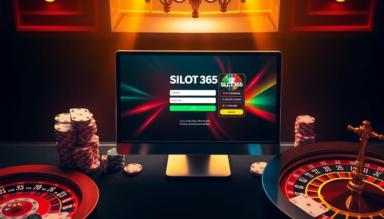 SLOT365 đăng nhập interface displayed on a luxurious casino setup with vibrant elements.