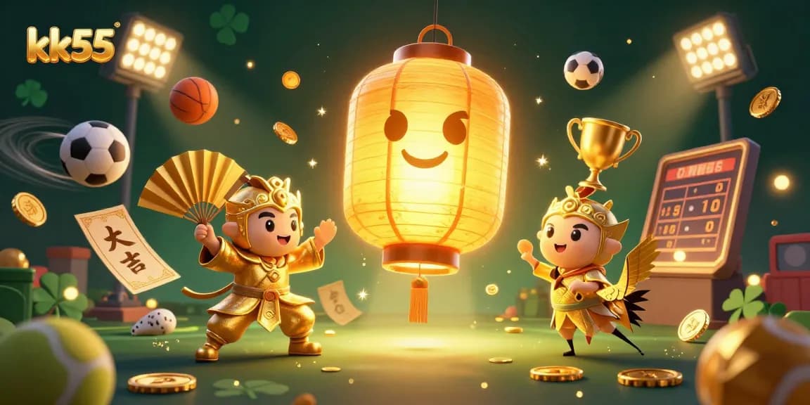 Experience excitement with kk55 in a vibrant casino scene featuring lucky symbols and dynamic gaming elements.
