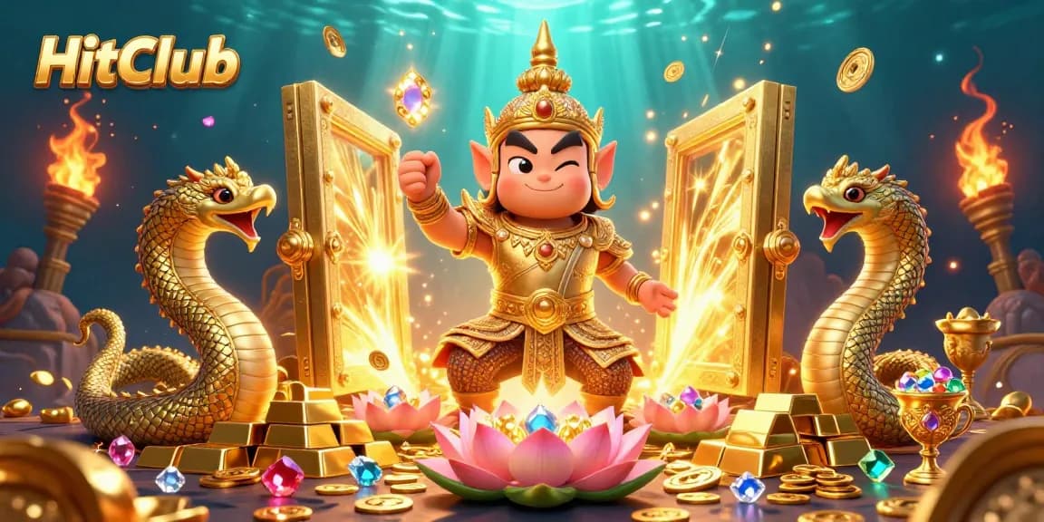 HitClub's vibrant gaming scene featuring the temple guardian and golden treasures enhancing player experience.