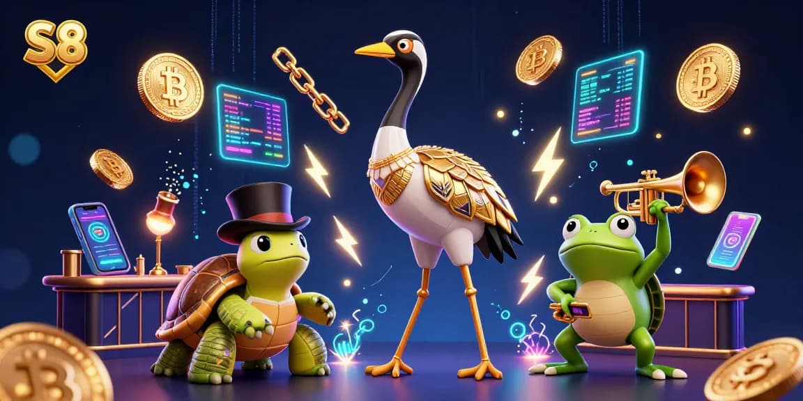 S8 offers thrilling gaming experiences with vibrant casino action featuring illuminated crypto symbols.