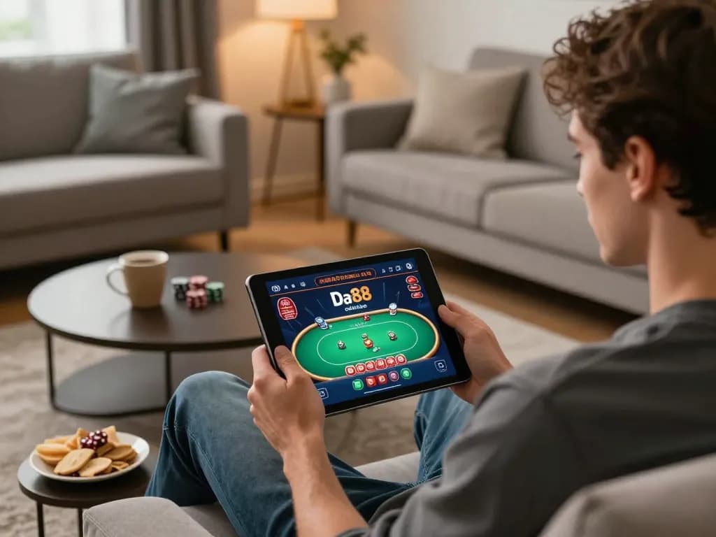 Player enjoying online gaming on Da88 chính thức platform in a comfortable home setting.