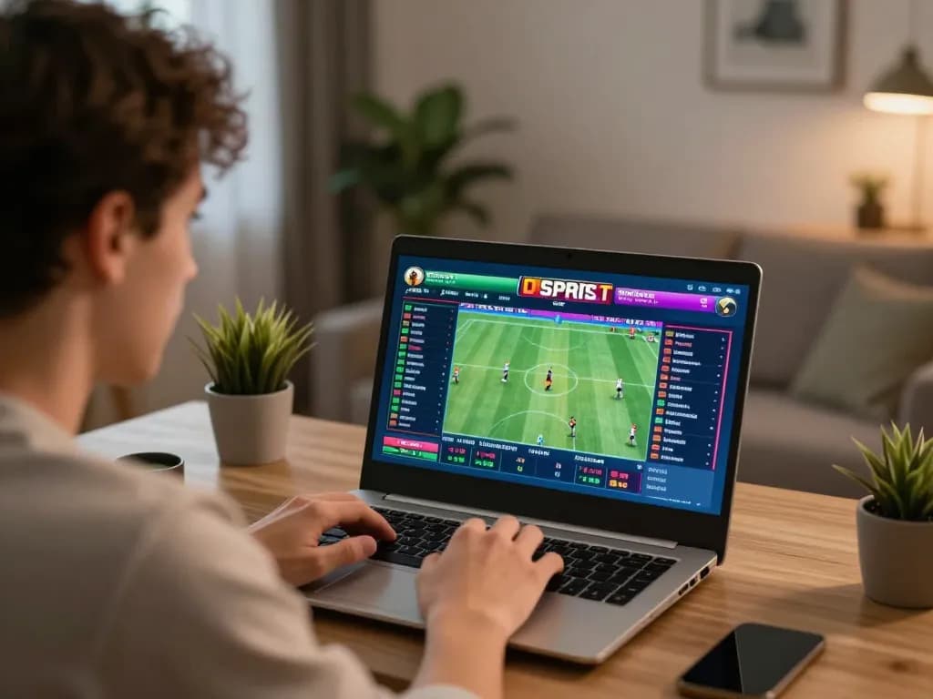 78win user actively engaging in live sports betting strategy on a laptop, showcasing a modern home setup.