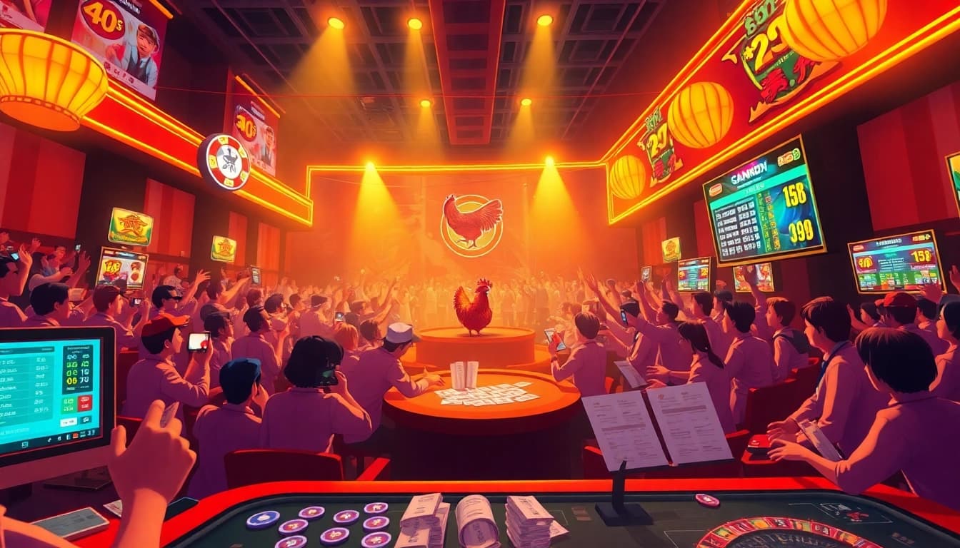 Watch high-stakes đá gà trực tiếp action on a vibrant online gambling platform.