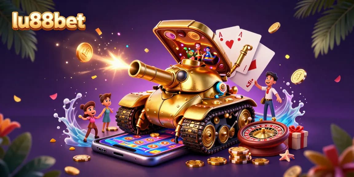 Experience the thrill of lu88bet with a vibrant 3D casino scene featuring dynamic slot games and golden rewards.