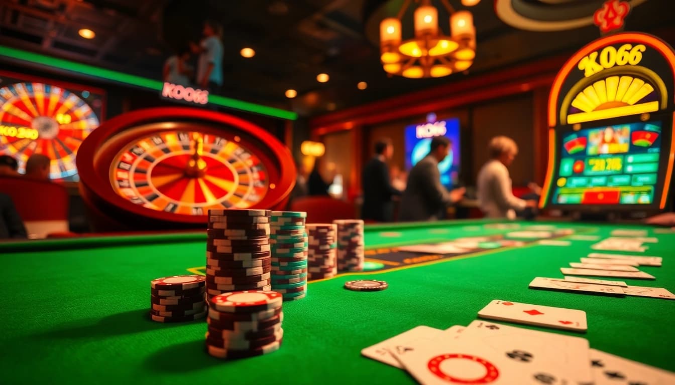 Trải nghiệm cảm giác hồi hộp của KO66 với bàn casino sống động và những người chơi hăng say thưởng thức trò chơi.