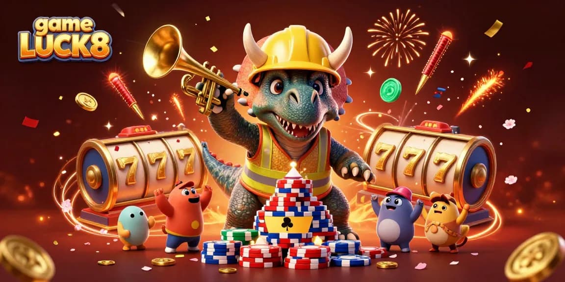 Experience the excitement of game LUCK8 with vibrant casino-themed characters and festive elements.