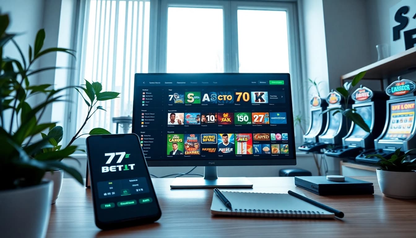 Experience online betting at https://77bett.io/ with a sleek interface showcasing diverse gaming options.