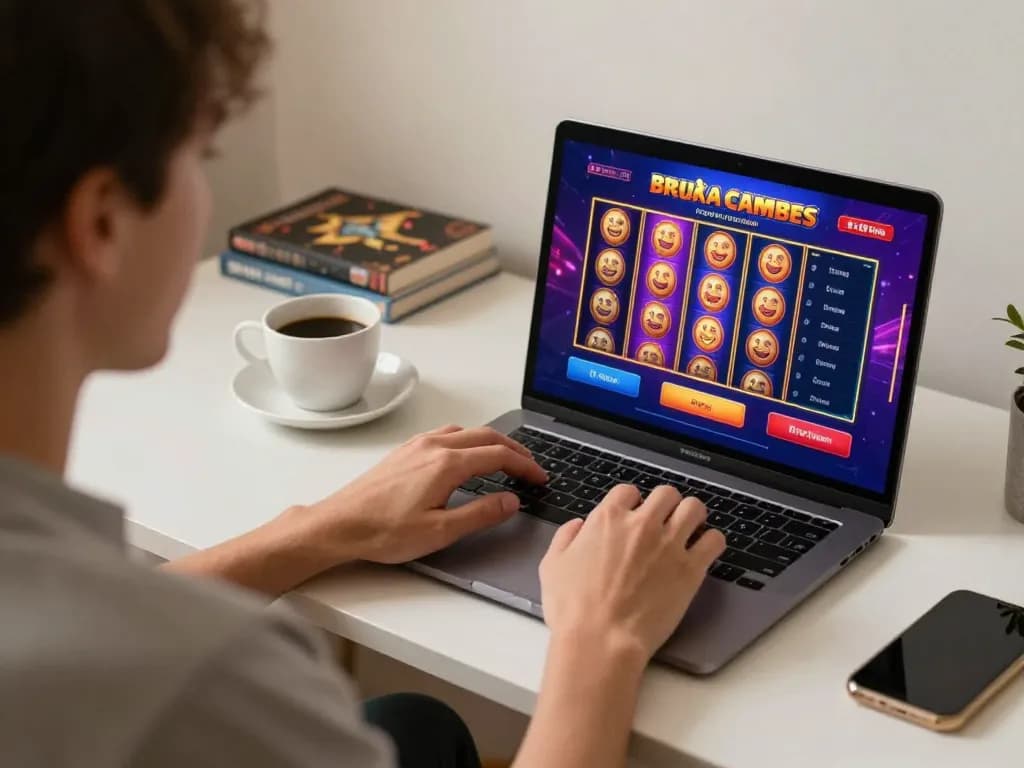 Engaging player enjoying 555win casino games on laptop in a cozy modern setting