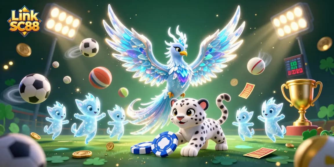 Engage with Link SC88 at a vibrant casino scene featuring a magical phoenix and sports elements.