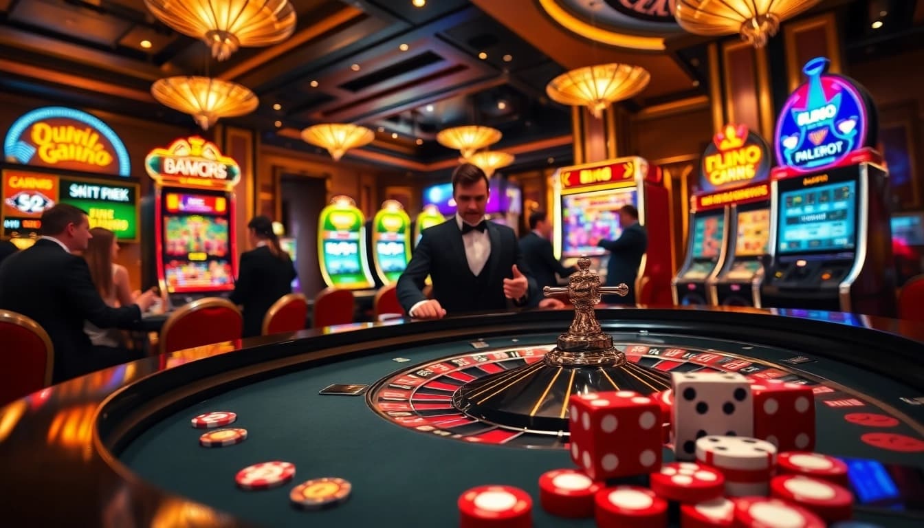 Engaged players enjoying the thrill of gambling at MMOO's luxurious casino tables and slot machines.