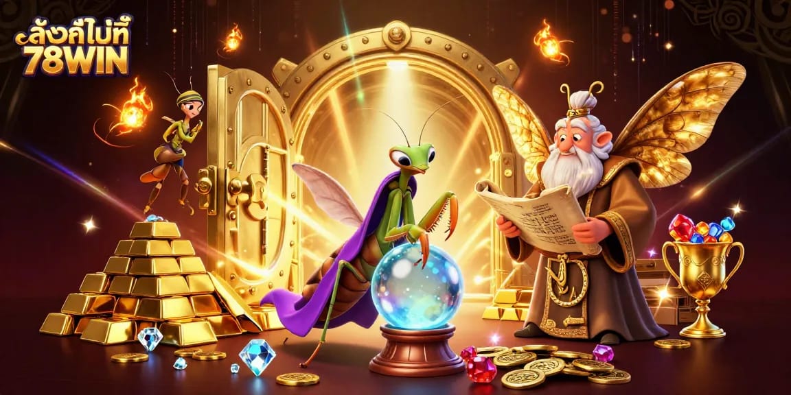 Experience the excitement of ลิงก์ไปที่ 78WIN with vibrant 3D characters and casino elements shining.