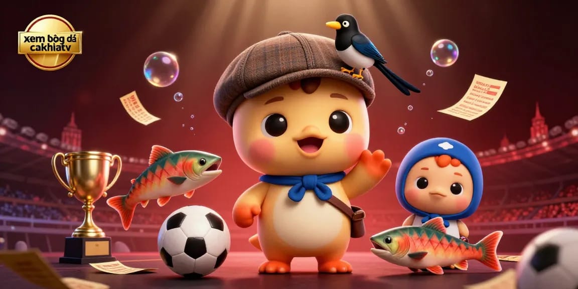 Engaging illustration showcasing xem bóng đá cakhiatv with cartoon characters involved in sports betting activity.