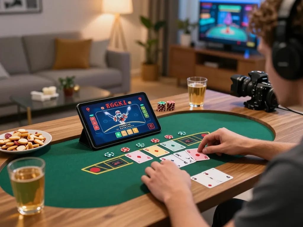 Player enjoying an engaging live blackjack game on VA88 tablet, emphasizing online gambling excitement