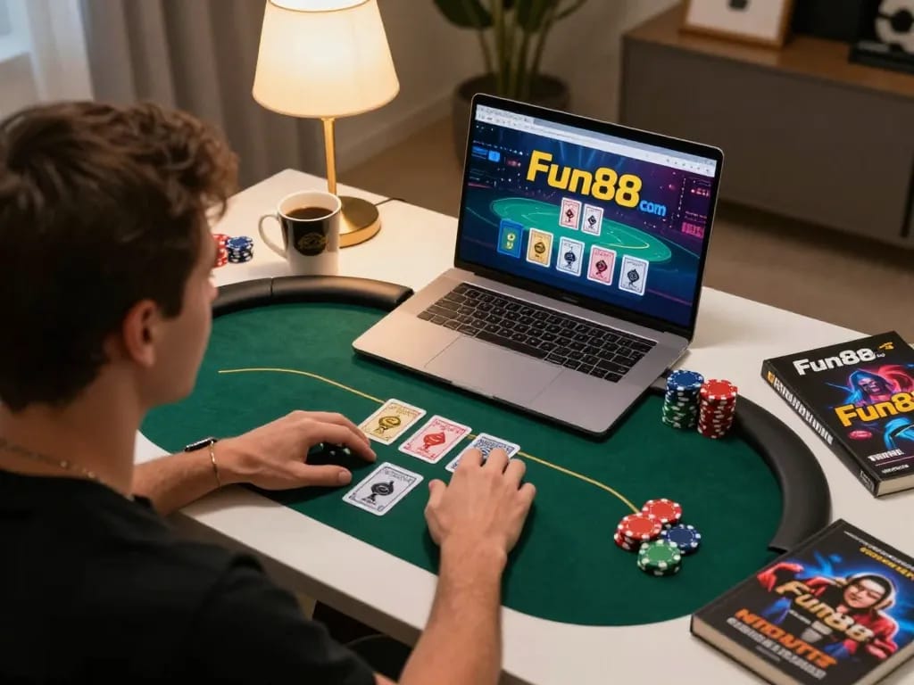 Engaging online poker action at Fun88 com with player placing bets during an intense game