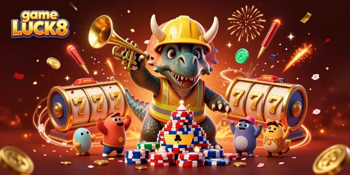 Experience the excitement of game LUCK8 with vibrant casino-themed characters and festive elements.
