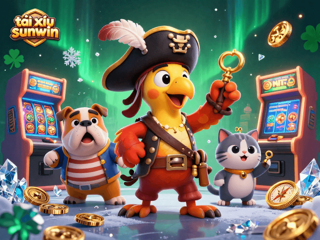 Play tài xỉu sunwin with vibrant casino elements in a colorful 3D illustration.