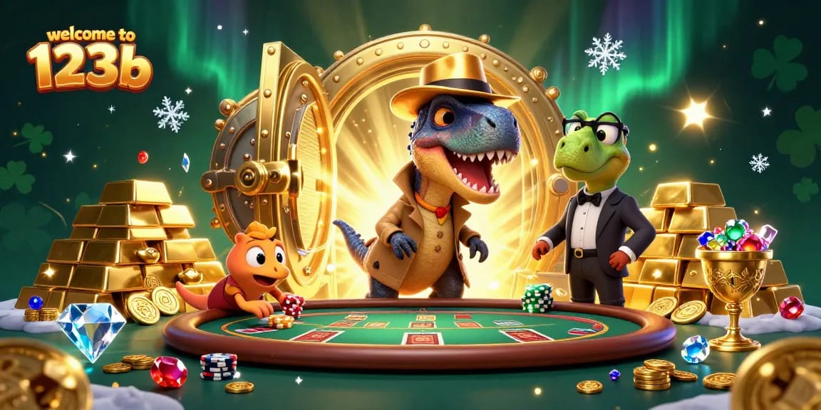 Enjoy the thrill of gaming with welcome to 123b, featuring a cartoon velociraptor at a blackjack table.