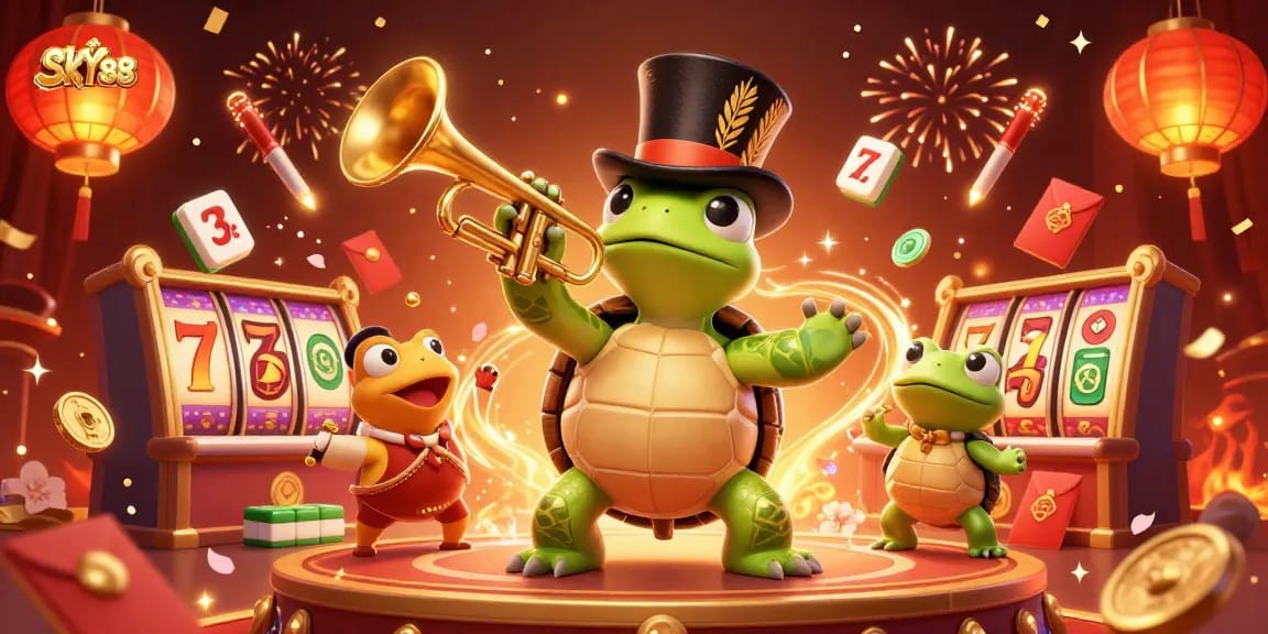 Engage with thrilling gaming action at SKY88 with iconic characters and vibrant casino elements.