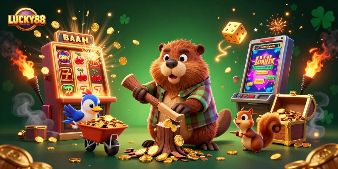 Experience LUCKY88's slot excitement with our vibrant 3D illustration of coin-filled jackpot celebrations.