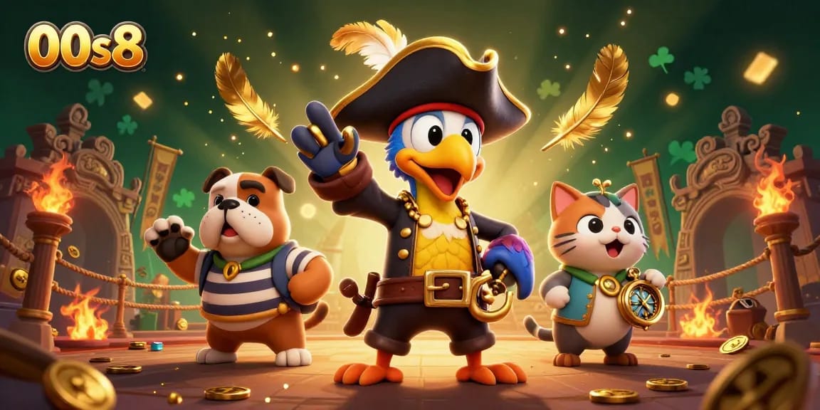 Experience thrilling gameplay at 00s8 with pirates, golden coins, and energetic casino elements.