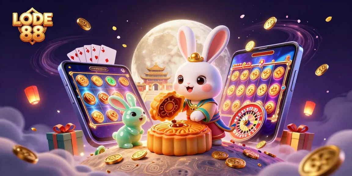 Experience the thrilling adventure of LODE 88 with a moon rabbit and spectacular casino elements.