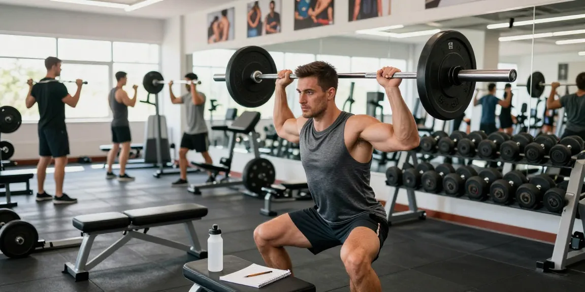 Focused training scene featuring a man using Prime Pharma Steroiden for muscle growth in a modern gym.