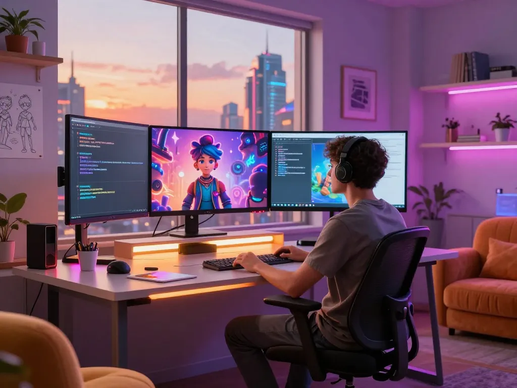 Engaging user interacts with NSFW AI characters in a vibrant digital workspace.