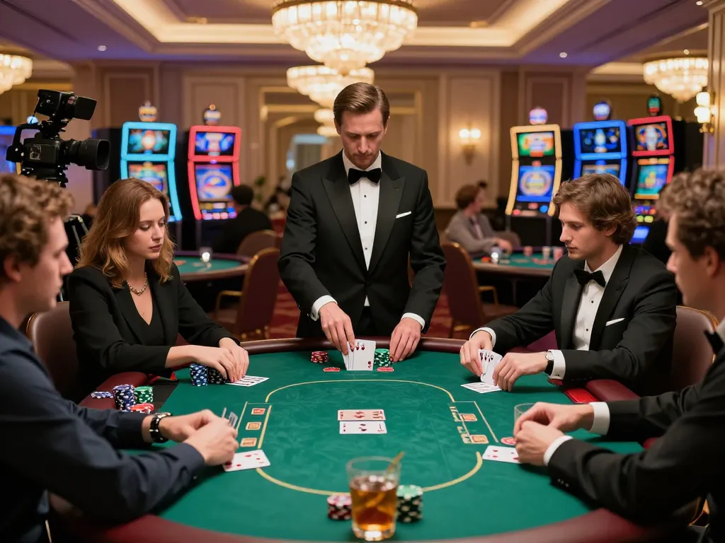 DABET poker players revealing their hands during a high-stakes game amidst luxurious casino settings.