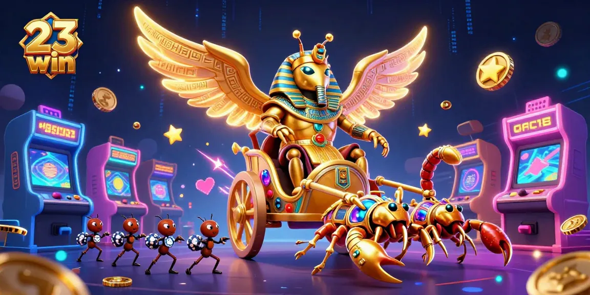 Engage in thrilling action at 23 win with vibrant casino games, showcasing the golden scarab and interactive gaming elements.