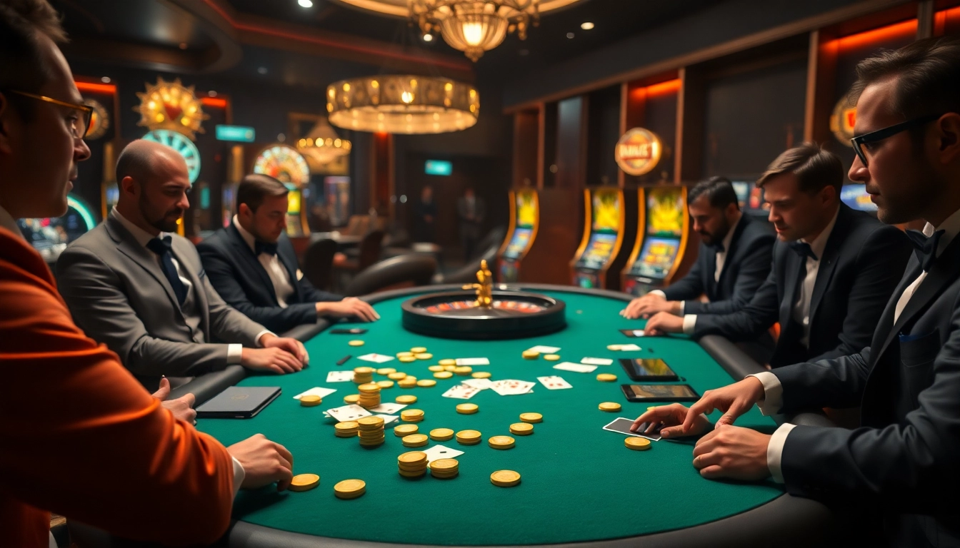 Engaging in high-stakes poker at a luxurious man club casino table with chips and cards.