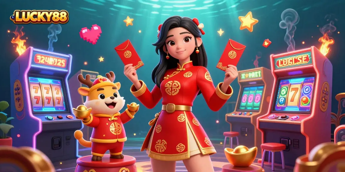 Experience the vibrant world of LUCKY88 with thrilling slot games and rich visuals in a dazzling illustration.