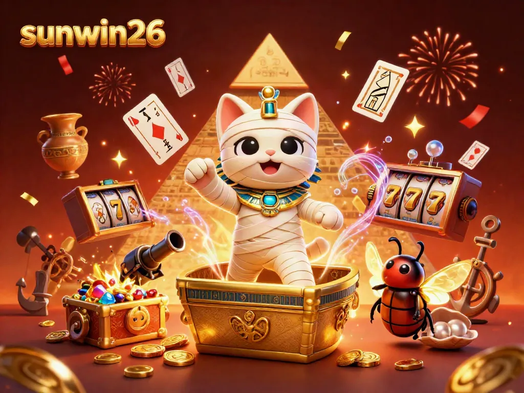 Experience the thrill of winning at sunwin26 with a vibrant casino scene full of action and treasures.