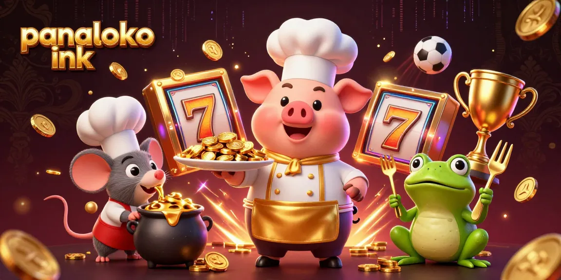 Panaloko ink enhances the gaming experience with a chef pig serving gold coins amid sports excitement.