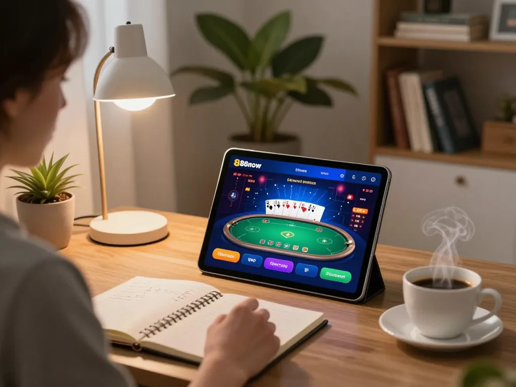 Engaging in multiplayer games on 888now com in a cozy home environment, showcasing online gaming.