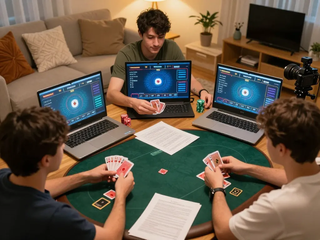 Engage with gamebai79 in an exciting online poker session showcasing strategic gameplay at home.