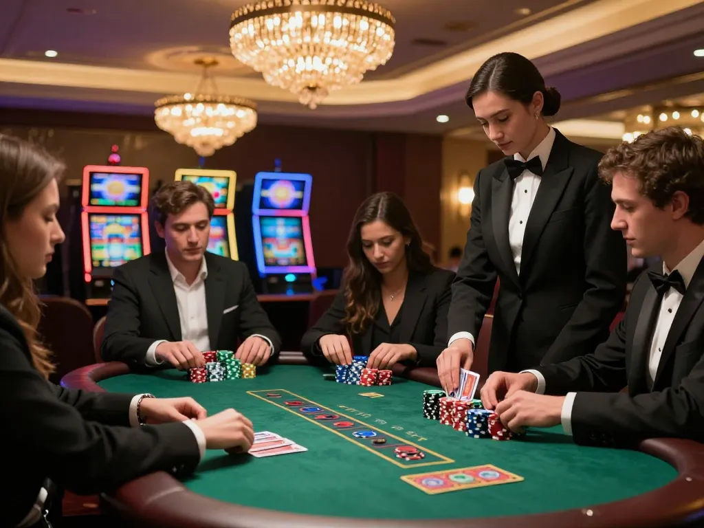 Players strategizing and placing bets at 9bet's upscale blackjack table