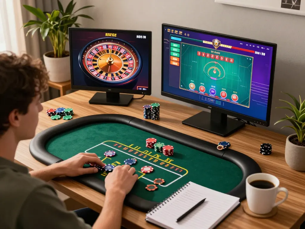 Engaged user playing live casino games on laptop with lu88vip content displayed on screen, creating an immersive gaming experience.