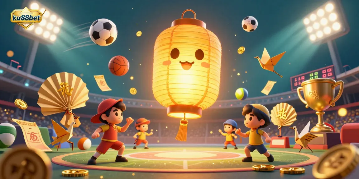 Experience thrilling sports betting with ku88bet as a golden lantern spirit and dynamic elements create an unforgettable casino atmosphere.