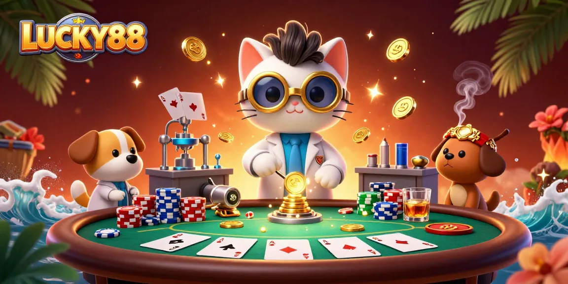 Experience thrilling gameplay with LUCKY88, showcasing vibrant casino elements and dynamic characters.